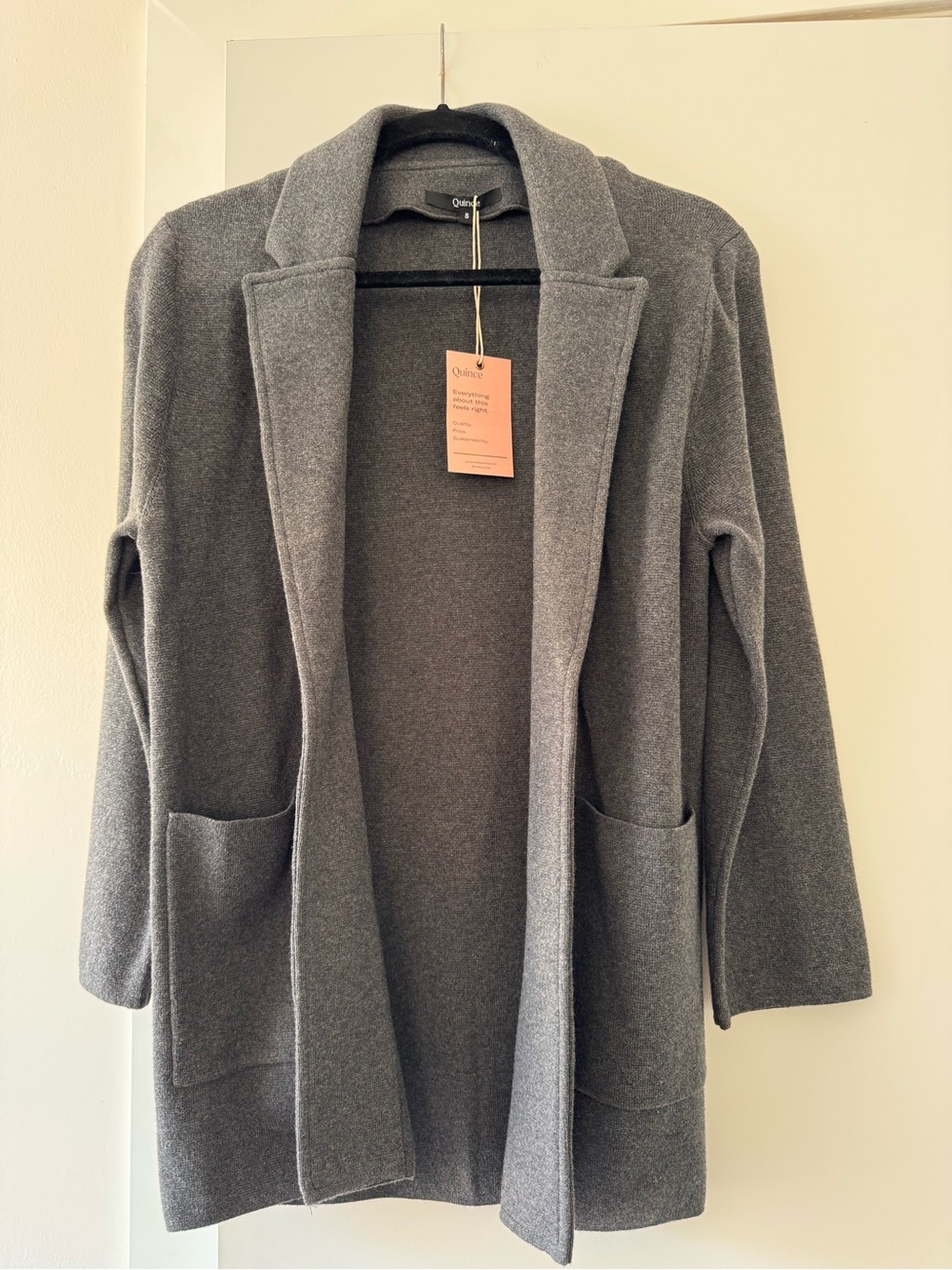 Quince Women's Open-Front Gray Knit Blazer Cardigan